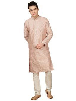 Gahan - Mens Shimmering Light Pink Embellished Poly Silk Kurta with Pajama