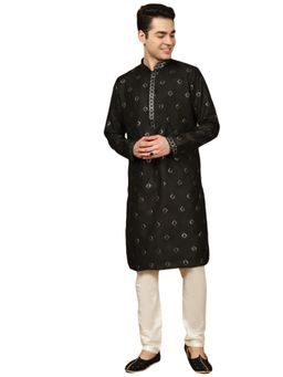 Gahan - Mens Lavish Black Silk Blend Sequins Work Kurta with Pajama