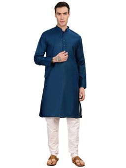 Gahan - Mens Blue Solid Cotton Kurta with Pajama