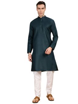Gahan - Mens Navy Blue Solid Cotton Kurta with Pajama