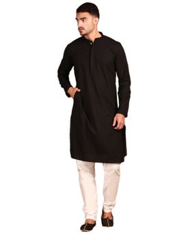 Gahan - Mens Elegant Handcrafted Chikankari Black Kurta with Pajama
