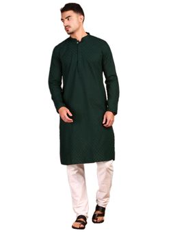 Gahan - Mens Elegant Handcrafted Chikankari Deep Green Kurta with Pajama