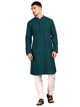Gahan - Mens Elegant Handcrafted Chikankari Firozi Teal Kurta with Pajama