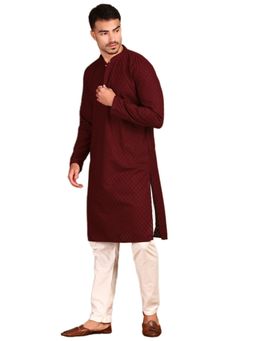 Gahan - Mens Elegant Handcrafted Chikankari Maroon Kurta with Pajama