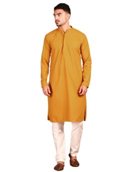 Gahan - Mens Elegant Handcrafted Chikankari Mustard Kurta with Pajama