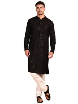 Gahan - Mens Exquisite Chikankari and Sequin Work Shimmering Black Kurta with Pajama