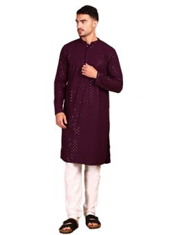 Gahan - Mens Exquisite Chikankari and Sequin Work Shimmering Purple Kurta with Pajama