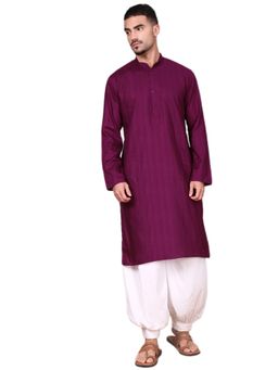 Gahan - Mens Purple Textured Embroidered Kurta with Salwar