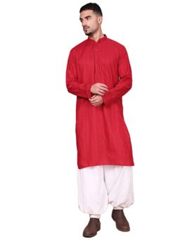 Gahan - Mens Red Textured Embroidered Kurta with Salwar