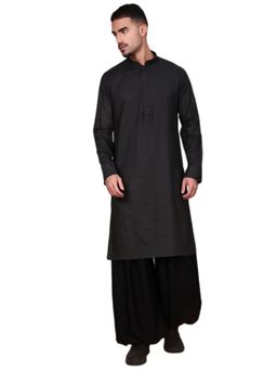 Gahan - Mens Premium Black Self Design Kurta with Salwar