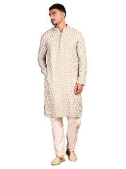 Gahan - Abstract Designs Delicate Chikankari Embroidery Cream Kurta with Pajama