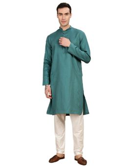 Gahan - Mens Textured Self Design Green Kurta with Pajama