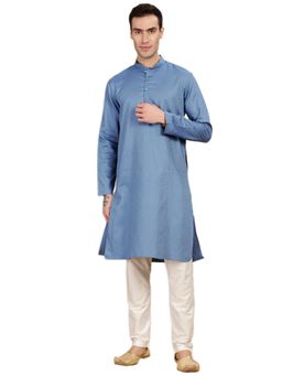 Gahan - Mens Textured Self Design Blue Kurta with Pajama