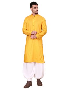 Gahan - Mens Mustard Self Design Cotton Kurta with Salwar