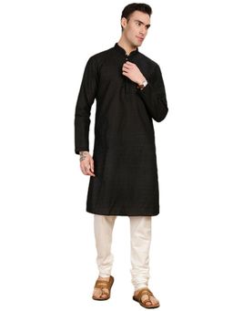 Gahan - Mens Black Cotton Chikankari Handcrafted Thread Work Kurta with Pajama