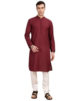 Gahan - Mens Maroon Cotton Chikankari Handcrafted Thread Work Kurta with Pajama
