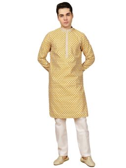 Gahan - Mens Premium Silk Blend Embroidered Yellow Kurta with Pajama