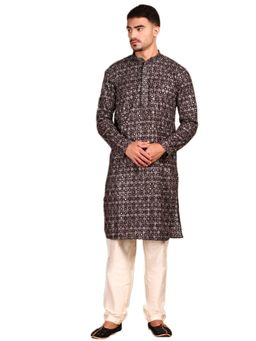 Gahan - Mens Geometric Embroidered Sequin Detail Black Kurta with Pajama