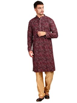 Gahan - Mens Rust Embroidered Sequin Kurta with Pajama