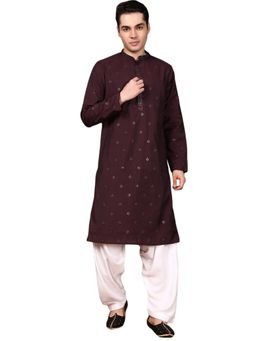 Gahan - Mens Rich Silk Blend Purple Designer Sequins Work Kurta with Pajama