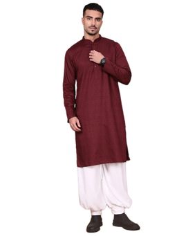 Gahan - Mens Classic Self Design Maroon Kurta with Salwar