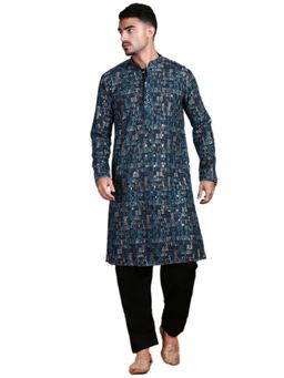 Gahan - Mens Teal Embroidered Sequin Work Kurta with Salwar