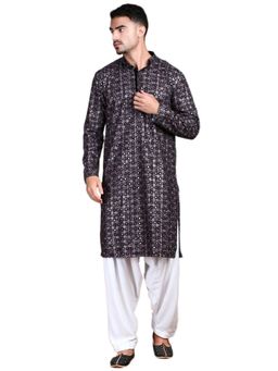 Gahan - Mens Black Chikankari Subtle Sequin Kurta with Pajama