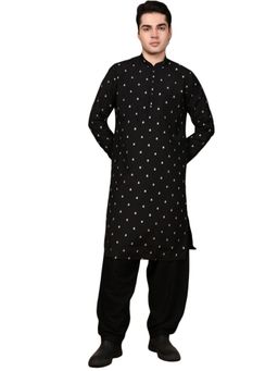 Gahan - Mens Silk Blend Black Curates Sequin Elegant Kurta with Pajama