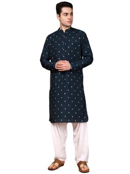 Gahan - Mens Silk Blend Navy Blue Sequin Elegant Kurta with Pajama