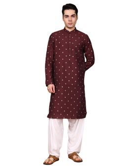 Gahan - Mens Silk Blend Maroon Sequin Elegant Kurta with Pajama