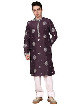 Gahan - Mens Purple Silk Blend Sequins Crafts Designer Kurta with Pajama