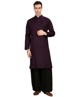 Gahan - Mens Handcrafted Textured Purple Cotton Kurta with Salwar