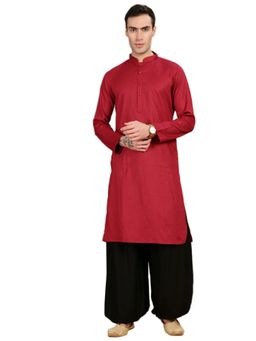 Gahan - Mens Maroon Textured Kurta with Salwar