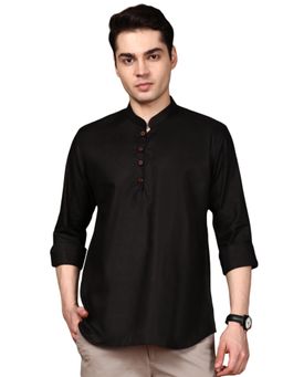Gahan - Mens Luxurious Black Cotton Short Kurta