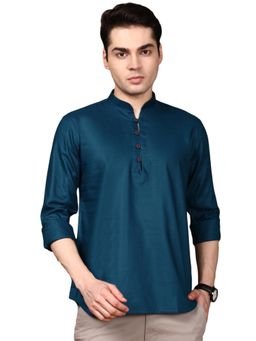 Gahan - Mens Luxurious Firozi Teal Cotton Short Kurta