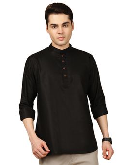 Gahan - Mens Cotton Black Solid Short Kurta