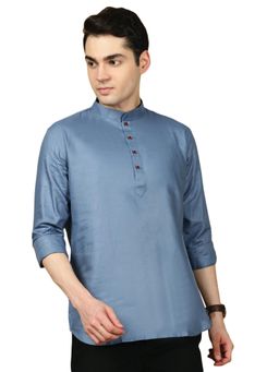 Gahan - Mens Cotton Grey Solid Short Kurta