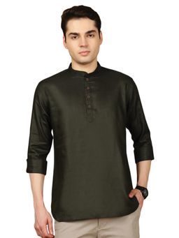 Gahan - Mens Cotton Olive Green Solid Short Kurta