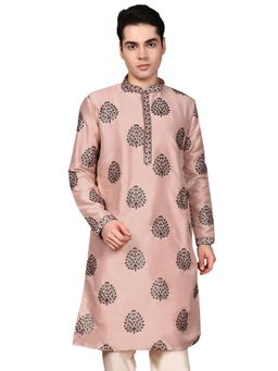 Gahan - Mens Soft Silk Embroidery Sequin Detailing Peach Kurta