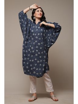Biba - Indigo Rayon Straight Printed Kurta