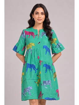 Twenty Dresses by Nykaa Fashion - Green Cotton Tiered Casual Knee Length Dress