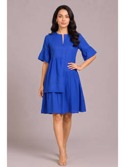 Twenty Dresses by Nykaa Fashion - Royal Blue Asymmetric Tiered Casual Knee Length Dress