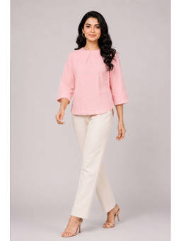Twenty Dresses by Nykaa Fashion - Pink Vertical Stripes Round Neck Top