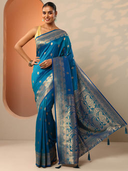 Libas - Blue Ethnic Motif Woven Saree with Unstitched Blouse