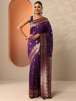 Libas - Purple Ethnic Motif Woven Saree with Unstitched Blouse