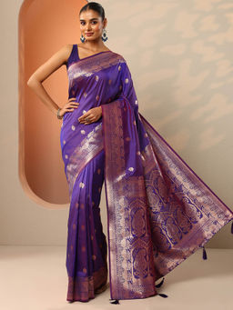 Libas - Purple Ethnic Motif Woven Saree with Unstitched Blouse