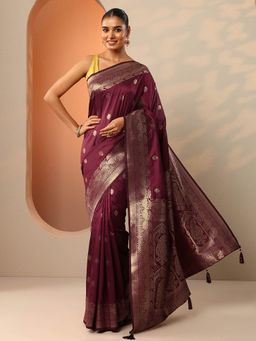 Libas - Maroon Ethnic Motif Woven Saree with Unstitched Blouse