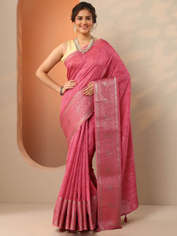 Libas - Pink Floral Printed Saree with Unstitched Blouse