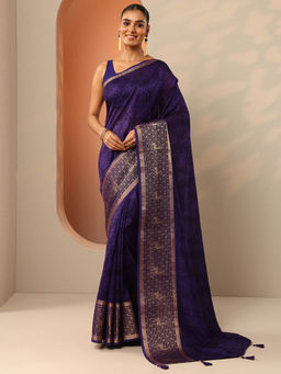Libas - Purple Floral Printed Saree with Unstitched Blouse