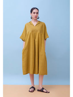 Mantra - Women Mustard Cotton Checks Dress